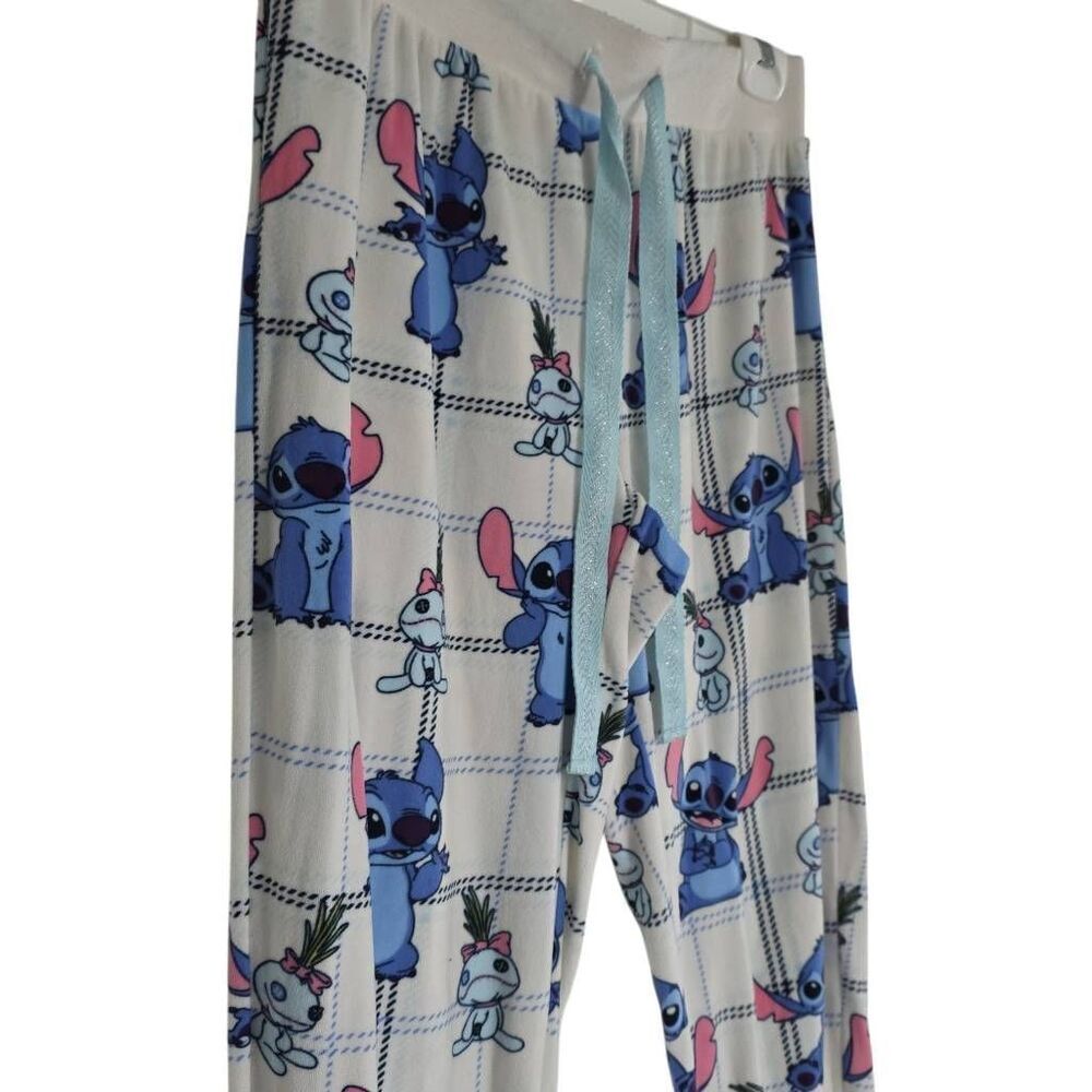 Disney Women's Size Small White Blue Stitch Soft Pajama Pants - Picture 5 of 6